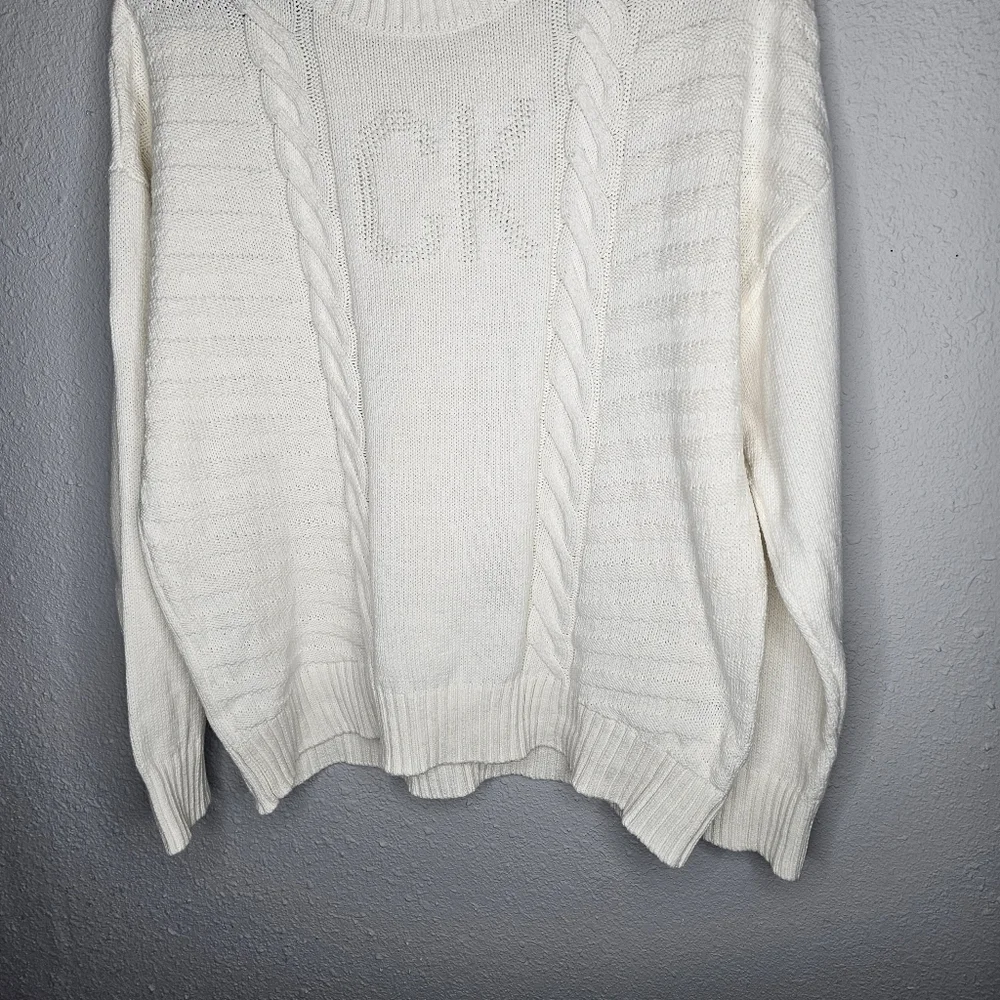 Calvin Klein Ivory Sweater Womens XL Cable Knit Preppy Luxury Logo Quiet Luxury‎ - Picture 3 of 11